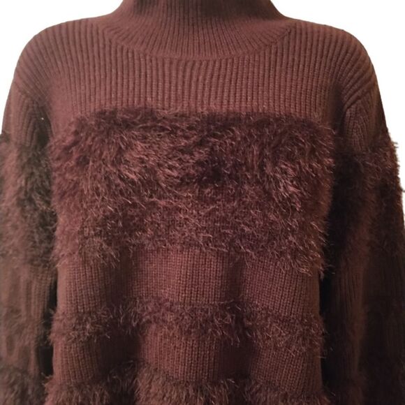 Calvin Klein fuzzy ribbed purple eyelash stripe sweater size M - Picture 3 of 4